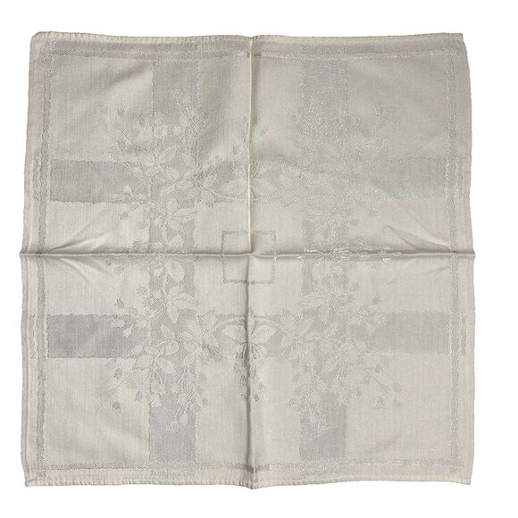 Vintage Cloth Dinner Napkins Set Of 8 Square 17" Damask Beige Foliage Floral - Picture 3 of 7